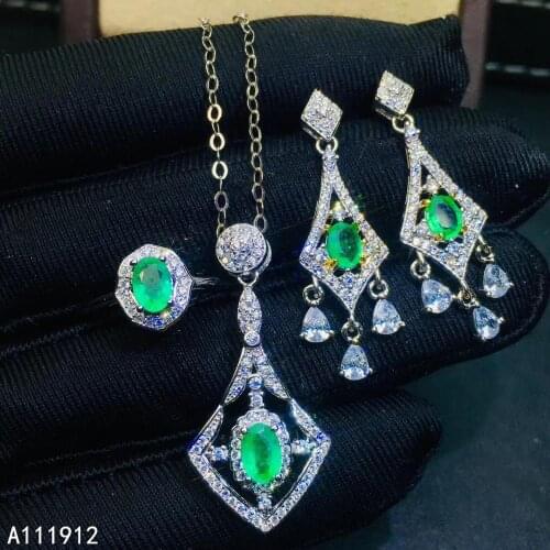 KJJEAXCMY fine jewelry natural Emerald 925 sterling silver women gemstone pendant necklace earrings ring set support test noble