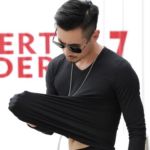 Plus Size New Arrival Spring Autumn Fashion Brand Long Sleeve Slim Tshirt Men Trend Casual Men V -Neck T -Shirt Korean T Shirt