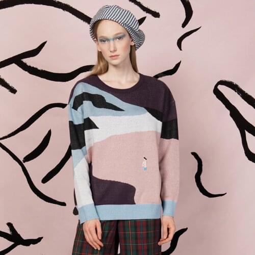 YIZISToRE original casual loose knitted sweaters long sleeves for girls and boys in SCENERY series 2018 autumn winter (FUN KIK)