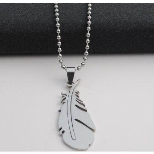 Stainless steel peacock feather charm necklace fallen angel feather necklace animal feather like leaf chicken hair necklace
