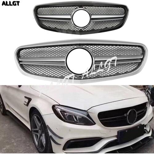 Car Front Grill fit for Mercedes W205 C class C250 C300 C40 2015 2016 bumper Grille BLACK GLOSS silver