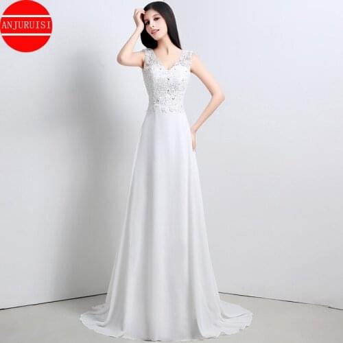 V Neck Beach Wedding Dresses 2020 A Line vestido de noiva White Chiffon Bridal Gown Beaded Boho robe de mariee Lace Appliques
