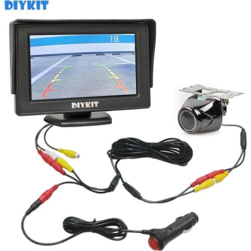 DIYKIT Wired 4.3inch TFT LCD Video Car Monitor 2 Video Input + Car Camera Rear View Security System Parking Reversing System Kit