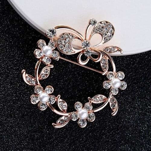 Luxury Elegant Round Big Cute Crystal Butterfly Brooches Rose Gold Silver Color Rhinestone Alloy Animal Brooch Lady Party Pins