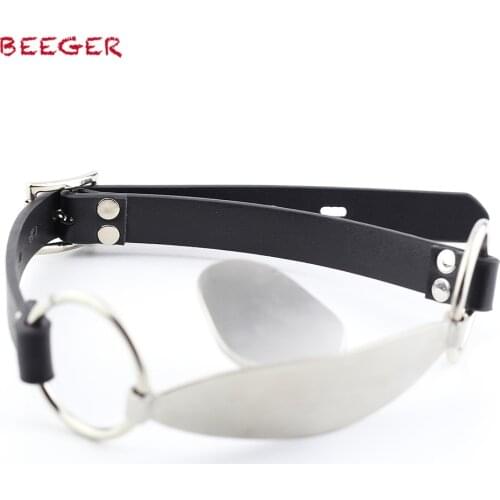 BEEGER Stainless steel Mouth Stuffed Leather Mouth Gag Sex Products toys Tongue flail Female Bondage Slave Trainer Adult Games