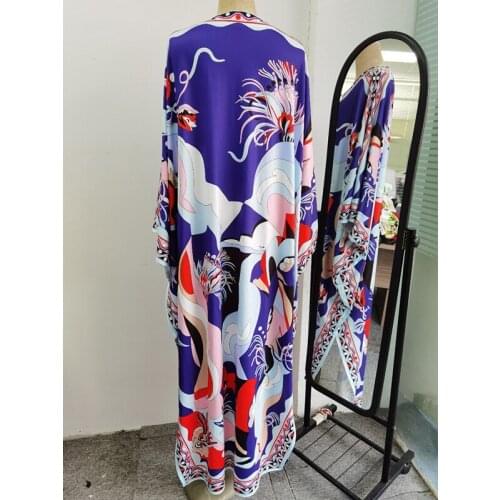 Style Loose High Quality Women 2021 Runway Fashion Womens Batwing Sleeve V-Neck Flower Print XXL Party Dress