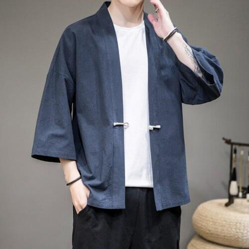 Traditional Chinese Clothing for Tang Suit Autumn Chinese Style Cardigan Men Linen Cotton Loose Blouse Traditional Kung Fu Outf