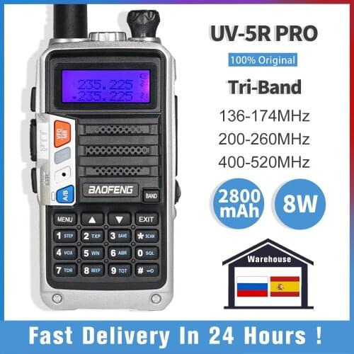 Tri-Band Radio BaoFeng UV-5R Pro Walkie Talkie 8W High Power Two Way Radio 220-260Mhz FM Transceiver Upgrade UV 5R Amateur Radio