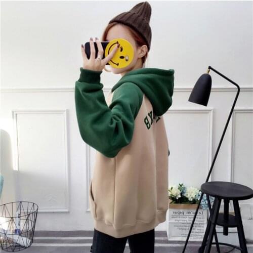 Outdoor Sports long-sleeved Loose Thickening Hooded Sports Skateboarding Hoodies Plus Velvet Sweater Women Winter Casual Sweater