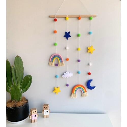 Rainbow Moon Cloud Wall Hanging Wooden Scandinavian Macrame Photo Storage Nordic Home Decor Hanger Baby Nursery Bedroom Decor