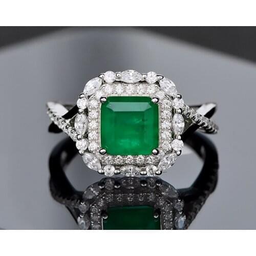 Vintage 100% 925 Sterling Silver Created Emerald Anniversary Rings For Women Pass Diamond Test Party Elegant Party Fine Jewelry