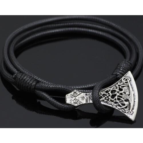 Youe shone Men Leather Amulet Pantgram Rune Norse Viking Axe Norse Jewelry Mammen style Bracelet