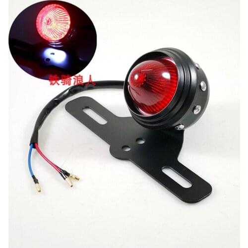 12V Universal Motorbike Rear Indicator Retro Moto Tail Light With License Plate Bracket Motorcycle Brake Light Black Silver