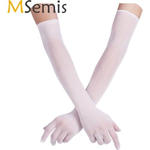 1 Pair Women Gloves Sexy See Through Sheer Mesh Mittens Stretchy Full Finger Long Arm Sleeve Gloves for Party Exotic Accessories