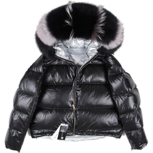 Winter jacket women Down natural fox fur collar coat loose short white duck down real fur coat