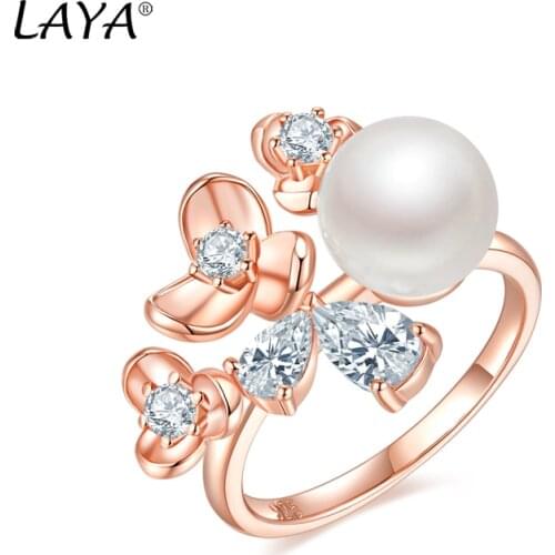 LAYA Real 925 Sterling Silver Ring High Quality Zircon Shell Pearl Rings For Women Wedding Birthday Party Beads Jewelry Making