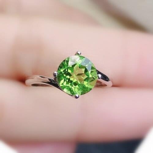 Natural real peridot round simple ring Per jewelry 925 sterling silver 8*8mm 2ct gemstone Fine jewelry Women rings J216814