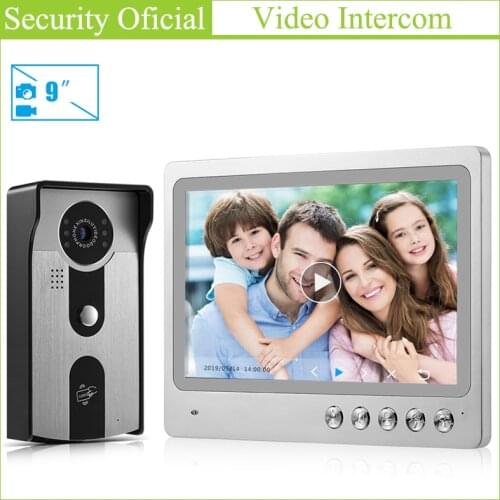 9 Inches TFT LCD Color Touch Screen Door Intercom Kits Wired RFID Video Door Phone Memory 32GB TF Card Doorbell Camera for Villa