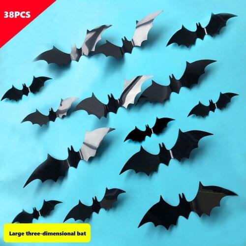 16/38PCS A Pack of Halloween Bat 3D Black Three-dimensional Large Bat Sticker Spider Sticker