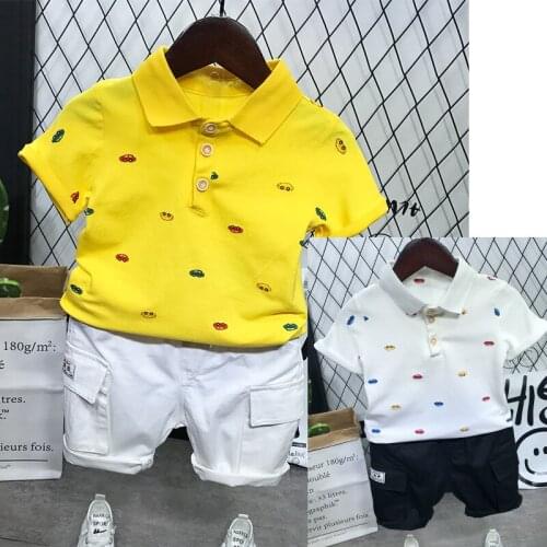 2021 2pcs Summer Baby Boy Children Causal Cartoon Printing Suit Tops + Short Boys Clothes Kids Clothes sets 2-7
