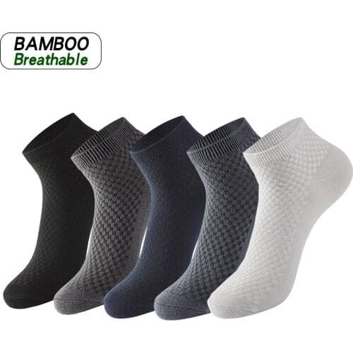 5 Pairs of Bamboo Fiber Mens Socks Short Ankle Business Black Mens Socks Summer Breathable Mens Formal Leather Shoes 38-45