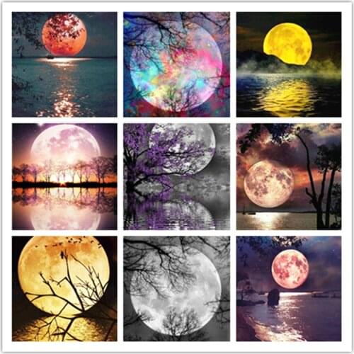 5D DIY Diamond Painting Moon Round Diamond Embroidery Landscape Cross Stitch Mosaic Sale Home Decoration