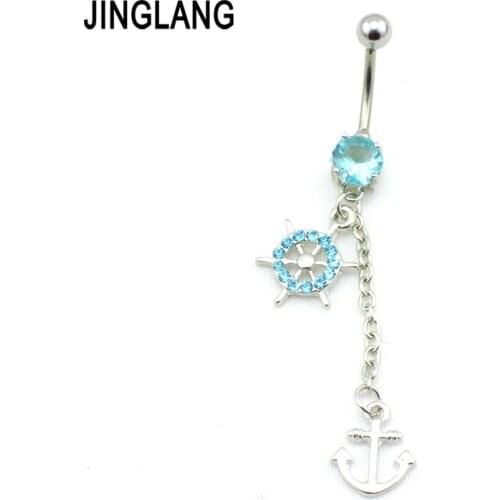 Free Shipping Fashion Belly Button Rings Stainless Steel Dangle Anchor Rudder Fake Navel Body Piercing Jewelry