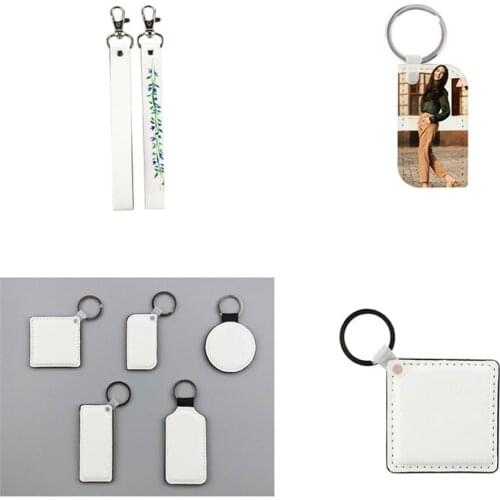 Sublimation blank leather rectangle square round keychains hot transfer printing key ring jewelry diy consumables 30pcs/lot