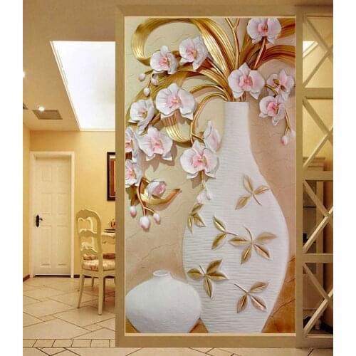 Europe flower Wallpaper Murals 3d Entranceway Painting Photo Mural Porcelain Plum Vase Living Room Shop papel mural para pared
