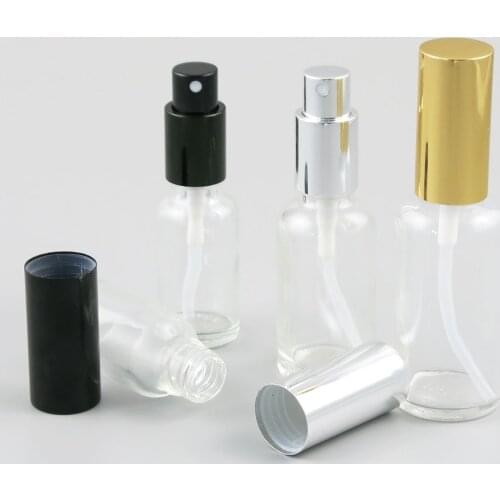 10pcs clear glass bottle with black gold metal pump lid cosmetic sprayer bottle 5ml 10ml 15ml 20ml 30ml 50ml 100ml