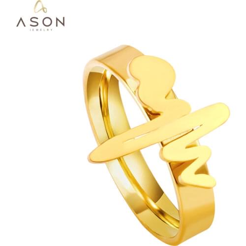 ASONSTEEL Doctor Nurse Rings Jewelry Stainless Steel Gold/Silver Color Heartbeat Engagement Rings Party Wholesale Collier Gift