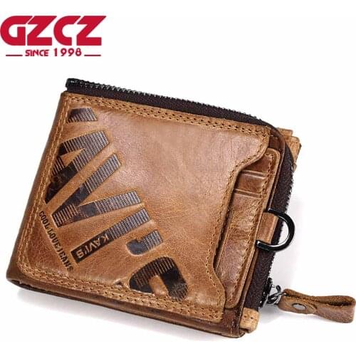 GZCZ Genuine Leather Men Wallet Fashion Coin Purse Card Holder Small Wallet Men Portomonee Male Clutch Zipper Clamp For Money