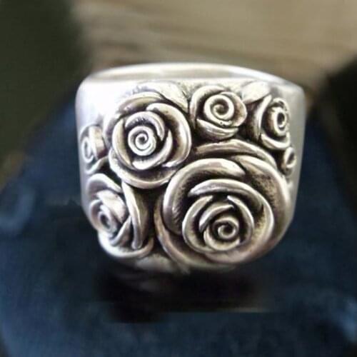 Milangirl Popular Classic Vintage 3D Stereo Rose Flower Rings for Women Fashion Wedding Party Anniversary Jewelry Gift