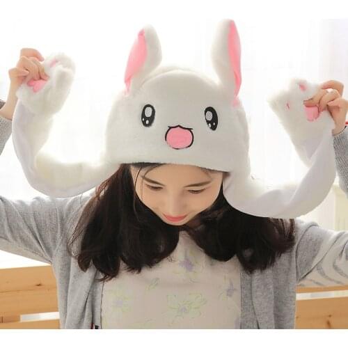 Cute Rabbit Plush Cap Pink White New Style attractive kids Cuddly Moving Ear Rabbit Hat Dance Plush Toy Gift For Girl