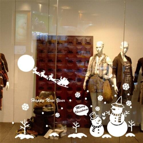 Cartoon Snowman Celebrate Christmas Wall Stickers For Shop Home Decor Diy Window Decal White Xmas Festival Wall Vinyl Art