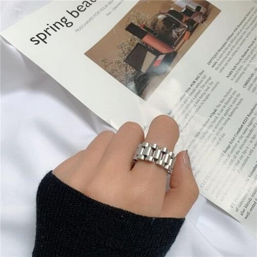 Luxury Gold Silver Strap Ring Men 316L Stainless Steel Mens Rings Simple Wind Watch Chain Design Hip Hop Jewelry