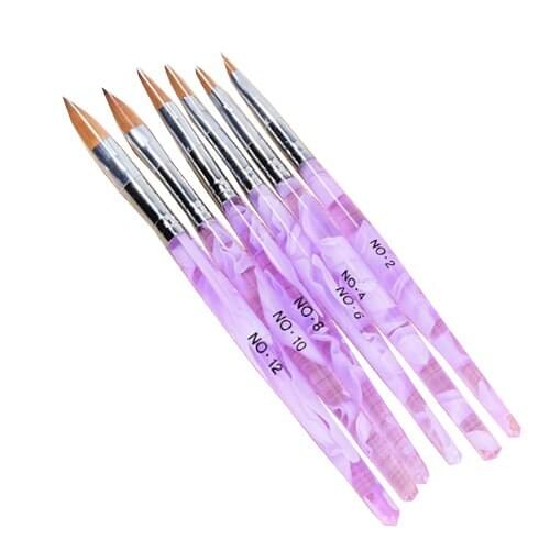 Set of 6Pcs Assorted Sizes Acrylic Nail Art Creation Brush Manicure Equipment Beauty Supplies Cosmetic Tool Light Lavender