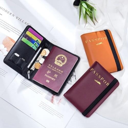 Passport Cover Bag RFID Female Leather Multi-functional Travel Security Folder Can Be Used To Put Coins And Bank ID Card