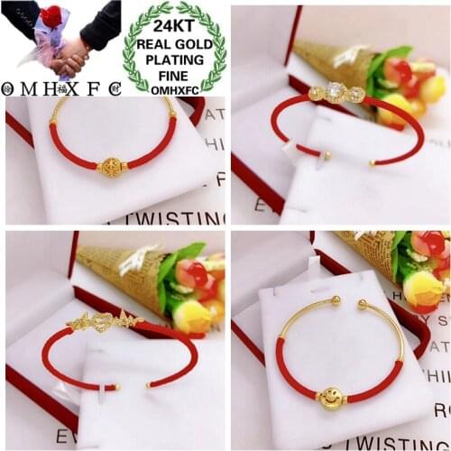 OMHXFC Wholesale YM91 European Fashion Fine Woman Girl Party Birthday Wedding Gift Round AAA Zircon 24KT Gold Bracelet Bangle