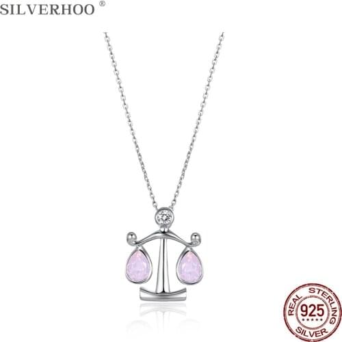 SILVERHOO 925 Silver Libra Pendant Necklace With Austria Crystal Elegant Justice Necklace For Women Constellations New Arrival