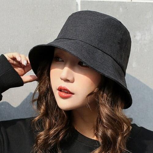 Womens appa Bucket Hat Korean Pure Color Cotton And Hemp Fishermans Spring Summer Outdoor Sunscreen Leisure Basin Tide