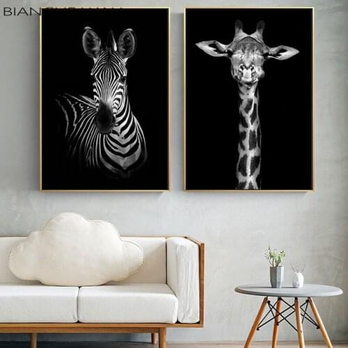 Giraffe Zebra Lion Canvas Poster Black White Animal Wall Art Print Painting Nordic Decoration Picture Modern Living Room Decor