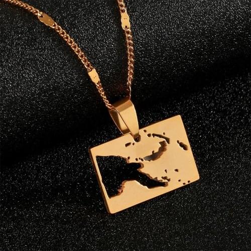 Stainless Steel Papua Guinea Map Pendant Necklaces Gold Color Maps Jewelry