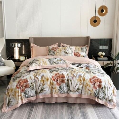 Papa&Mima Lignt Tan European Geometric Bedding Set Satin Egyptian Cotton Duvet Cover Set Queen King Size Sheet Pillowcases