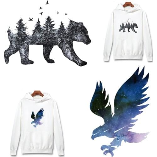 Prajna Punk Animal Iron On Transfer Patches For Clothes Fashion Eagle Patch Vinyl Heat Transfer Thermal Bear Stickers On Clothes