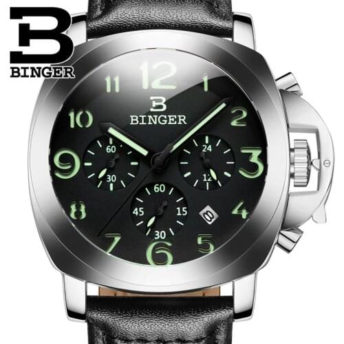Switzerland Luxury Brand Mens Watch BINGER Quartz Male Wristwatches Multifunctional Military Stop Glowwatch Diver clock B9015-1