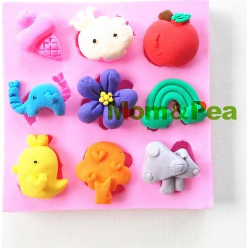 Mom&Pea 0801 Free Shipping Cartoon Apple Rainbow Shaped Silicone Mold Cake Decoration Fondant Cake 3D Mold Food Grade