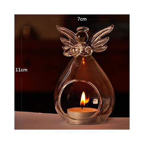 1PC Angel Shaped Glass Candle Holders Transparent Angel Glass Crystal Wall Hanging Tealight Candle Holder Wall Decor Candlestick