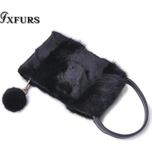 2020 Women Real Mink Fur Bag Wrist Bags Winte New Genuine Luxury Single Shoulder Mink Fur Handbags Mink Fur Balls Black Girls