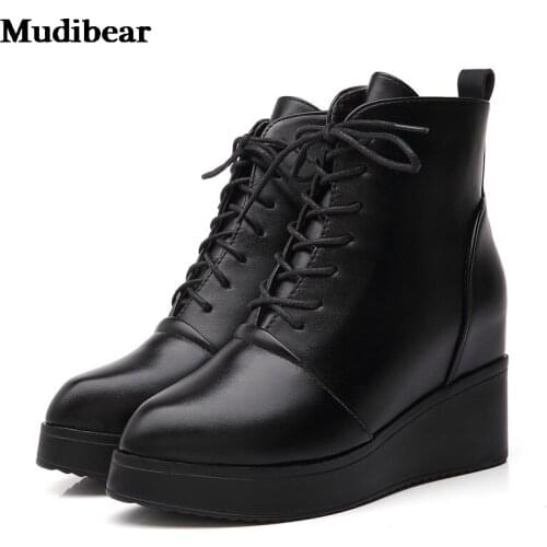 Mudibear Womens Shoes Pointed Ankle Boots Velvet Semi-High Heeled Platform Boot Slanted Heel Autumn New European 34-40